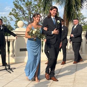 Azazie steel blue bridesmaid dress